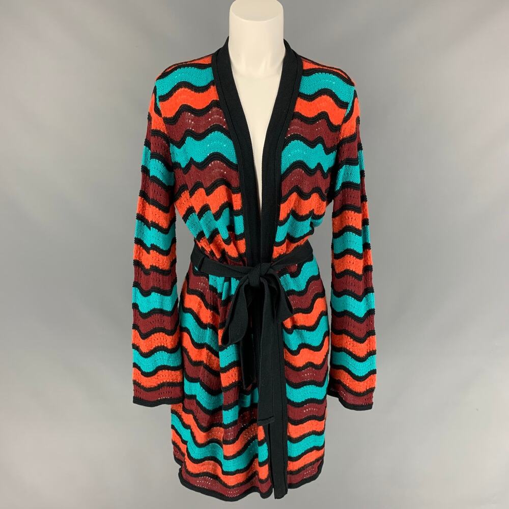 M MISSONI Size 6 Multi-Color Knitted Stripe Wool Blend Coat